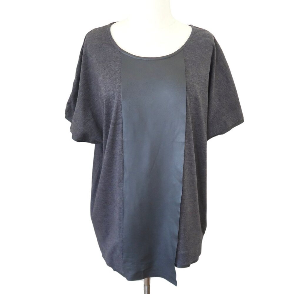 TONY COHEN Leather trim jersey knit top F 42 US 8